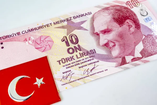 Detailní Záběr Turecké Bankovky Turecká Vlajka — Stock fotografie