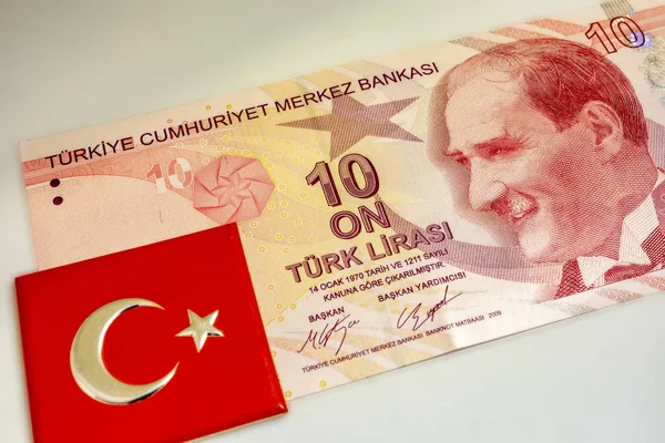 Крупним Планом Турецька Купюра Турецький Прапор — стокове фото