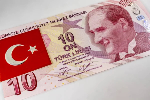 Крупним Планом Турецька Купюра Турецький Прапор — стокове фото