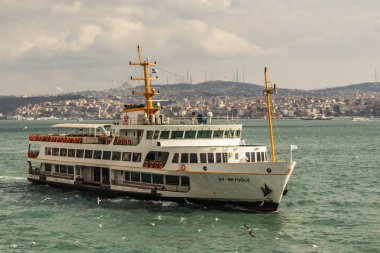 İstanbul, Türkiye-Şubat 20,2019. Cityscape ve şehir istanbul'dan boğaz ve eski şehir gezi teknesi ile görüntüleme