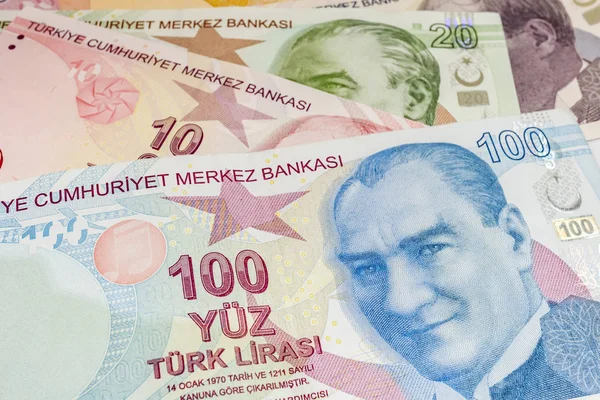 Närbild Turkiska Lira Sedlar Och Mynt Circulaton — Stockfoto