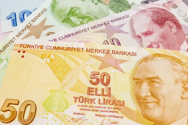 Close Van Turkse Lirabankbiljetten Munten Circulaton — Stockfoto