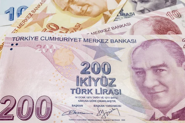 Close Turkish Lira Banknotes Coin Circulaton — Stock Photo, Image