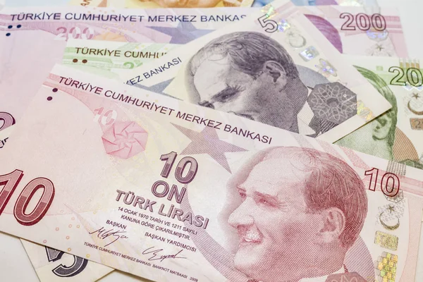 Närbild Turkiska Lira Sedlar Och Mynt Circulaton — Stockfoto