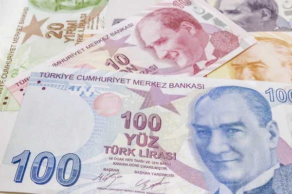 Detailní Záběr Turecké Liry Bankovky Mince Circulaton — Stock fotografie
