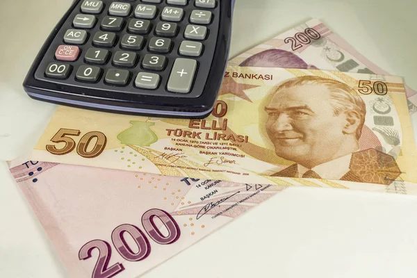 Primo Piano Banconote Monete Lira Turca Circolazione — Foto Stock