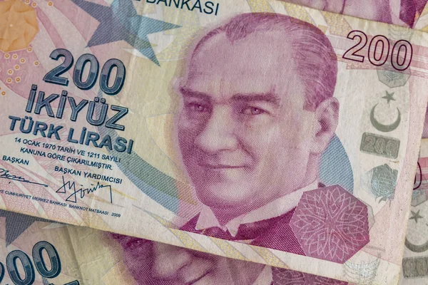 Zweihundert Türkische Lira Banknoten Umlauf — Stockfoto