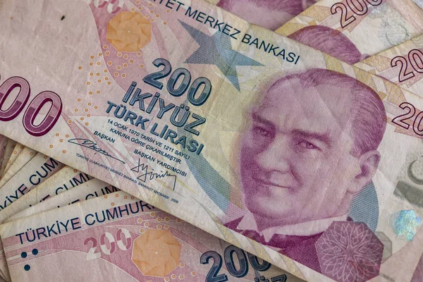 Zweihundert Türkische Lira Banknoten Umlauf — Stockfoto