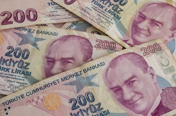 Zweihundert Türkische Lira Banknoten Umlauf — Stockfoto