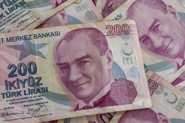 Zweihundert Türkische Lira Banknoten Umlauf — Stockfoto