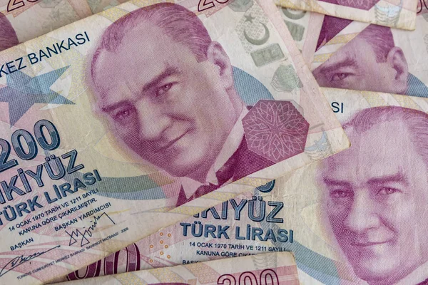 Zweihundert Türkische Lira Banknoten Umlauf — Stockfoto