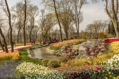 emirgan,istanbul,türkiye-6 Nisan 2019. Emirgan Parkı, Emirgan'da bulunan tarihi bir şehir parkıdır. Emirgan Parkı'nda Uluslararası İstanbul Lale Festivali ve Genel Görünüm .