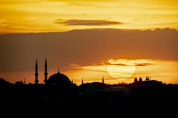 Sunrise City Silhouette Mosque Istanbul — Stock Photo, Image