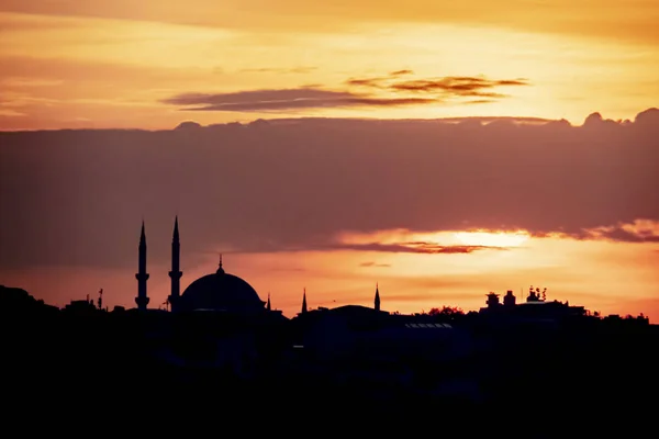 Alba Sagoma Della Città Con Moschea Istanbul — Foto Stock