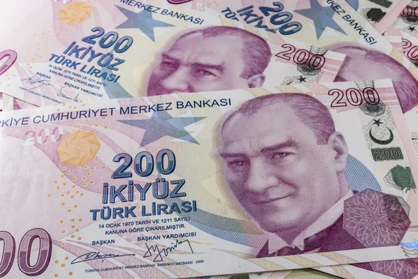Close 200 Turkse Lira Het Grootste Bankbiljet Van Turkse Economie — Stockfoto
