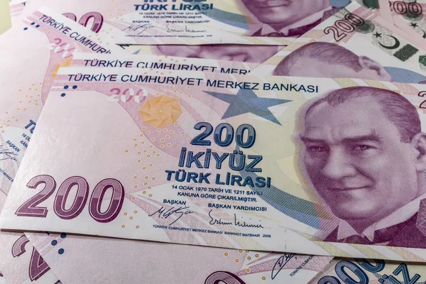 Fermer Deux Cents Lires Turques Grand Billet Économie Turque — Photo
