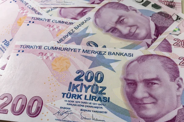 Close 200 Turkse Lira Het Grootste Bankbiljet Van Turkse Economie — Stockfoto