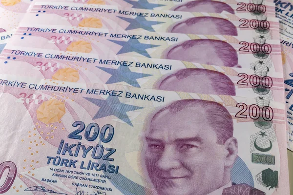 Close Two Hundred Turkish Liras Largest Banknote Turkish Economy — Stock Photo, Image