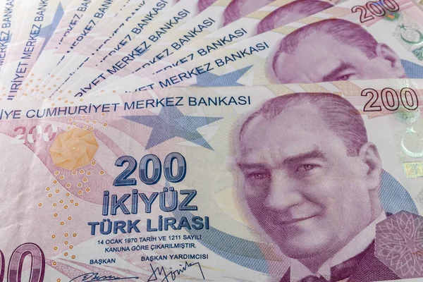 Närbild 200 Turkiska Liras Den Största Sedeln Den Turkiska Ekonomin — Stockfoto