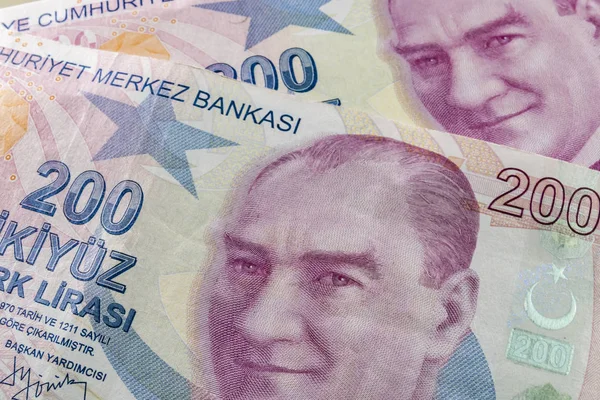 Close 200 Turkse Lira Het Grootste Bankbiljet Van Turkse Economie — Stockfoto