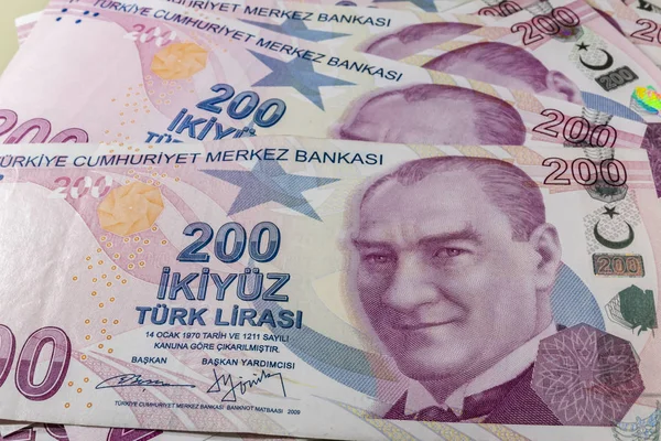 Feche Duzentas Liras Turcas Maior Nota Economia Turca — Fotografia de Stock