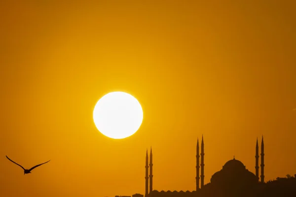 Camlica Istanbul Turkey May 2019 Amanecer Silueta Ciudad Con Mezquita — Foto de Stock