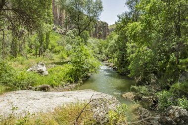 Ihlara,Aksaray,Türkiye-30 Mayıs 2019.Ihlara Vadisi (Peristrema Manastırı) veya Ihlara Geçidi, Türkiye'nin yürüyüş gezileri için en ünlü vadisidir. Ihlara Vadisi'nden yeşil doğa manzarası