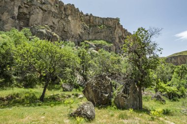 Ihlara,Aksaray,Türkiye-30 Mayıs 2019.Ihlara Vadisi (Peristrema Manastırı) veya Ihlara Geçidi, Türkiye'nin yürüyüş gezileri için en ünlü vadisidir. Ihlara Vadisi'nden yeşil doğa manzarası