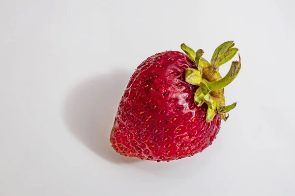 Nahaufnahme Fress Erdbeere Mit Blatt Weißem Teller — Stockfoto