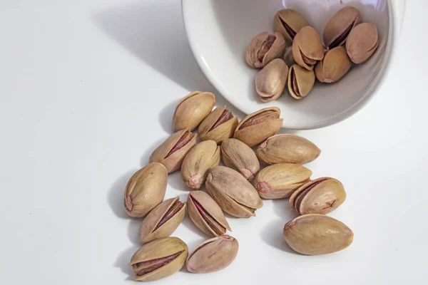 Close Shelled Pistachios White Plate — Stock Photo, Image