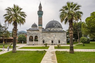 iznik.bursa,türkiye- 14 Temmuz 2019. İznik olarak bilinen İznik, eski çağlardan beri İznik Gölü'nün doğu kıyısında yer almaktadır. İznik'teki eski ve tarihi binalardan görünüm.