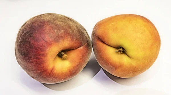 Close Ripe Fresh Peaches White Background — Stock Photo, Image