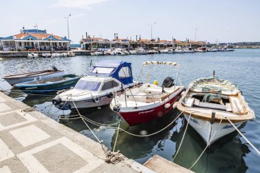 silivri,İstanbul,14 Ağustos 2019.Silivri (eski Selymbria) Türkiye'de Marmara Denizi kıyısında İstanbul ilinin bir ilçesi ve ilçesidir. deniz kenarı ve tekneler ile silivri cityscape.