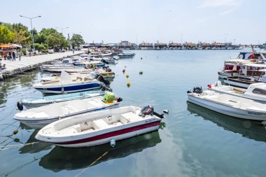 silivri,İstanbul,14 Ağustos 2019.Silivri (eski Selymbria) Türkiye'de Marmara Denizi kıyısında İstanbul ilinin bir ilçesi ve ilçesidir. deniz kenarı ve tekneler ile silivri cityscape.