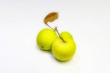 beyaz arka planda yeşil elma yakın.