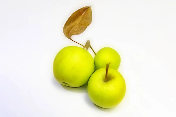 close up green apples on white background.