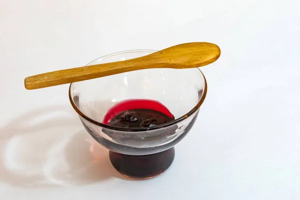 Confiture Cerises Dans Bol Verre Petite Cuillère Bois — Photo