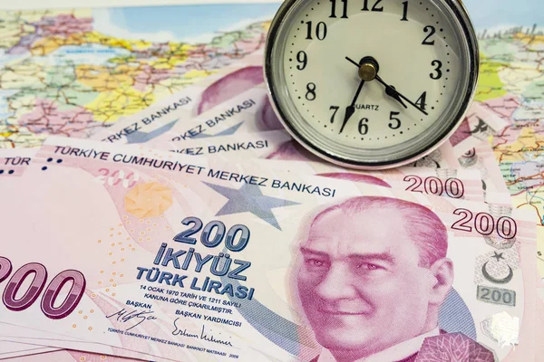 Legmagasabb Pénz Megnevezések Török Köztársaság Közelről 200 Török Líra Bankjegyek — Stock Fotó