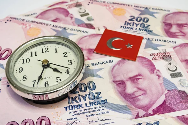 Les Hautes Dénominations Monétaires République Turquie Fermer Deux Cents Billets — Photo