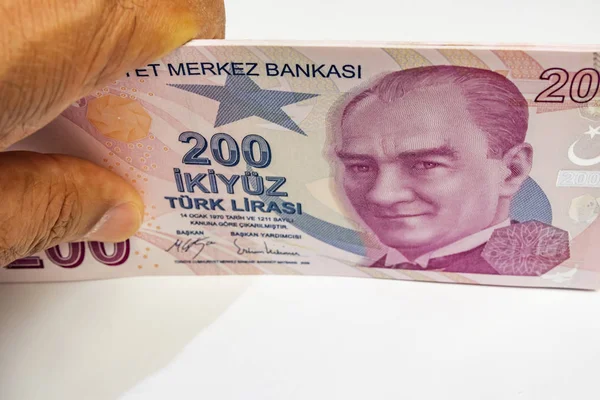 Legmagasabb Pénz Megnevezések Török Köztársaság Közelről 200 Török Líra Bankjegyek — Stock Fotó