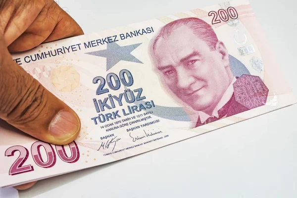 Die Höchsten Geldbeträge Der Republik Türkei Zweihundert Türkische Lira Banknoten — Stockfoto