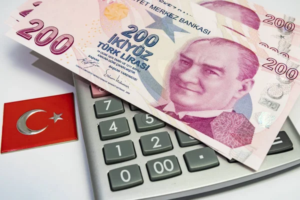 Les Hautes Dénominations Monétaires République Turquie Fermer Deux Cents Billets — Photo