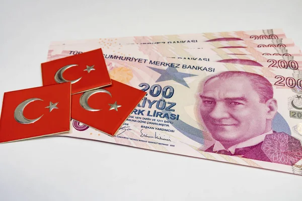 Högsta Pengarna Valörerna Republiken Turkiet Närbild 200 Turkiska Lira Sedlar — Stockfoto