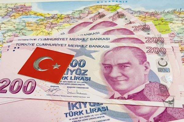 Les Hautes Dénominations Monétaires République Turquie Fermer Deux Cents Billets — Photo