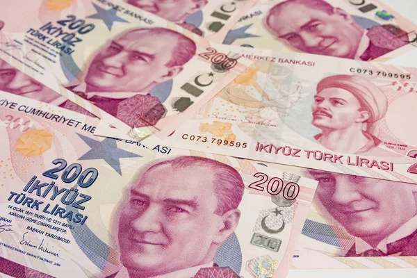 Самые Высокие Денежные Знаки Республики Индейка Закрыть 200 Банкнот Турецкой — стоковое фото
