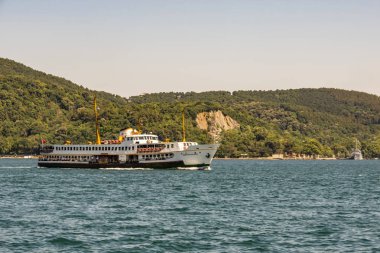 istanbul,türkiye-7 Temmuz 2019.İstanbul'un Asya ve Avrupa yakasında yolcu taşımacılığı için şehir hatları ile Boğaz.