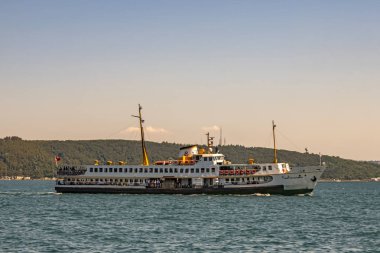 istanbul,türkiye-7 Temmuz 2019.İstanbul'un Asya ve Avrupa yakasında yolcu taşımacılığı için şehir hatları ile Boğaz.