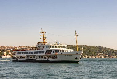 istanbul,türkiye-7 Temmuz 2019.İstanbul'un Asya ve Avrupa yakasında yolcu taşımacılığı için şehir hatları ile Boğaz.