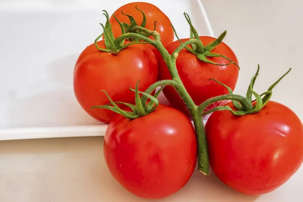 Bouquet Tomates Sur Assiette Blanche — Photo