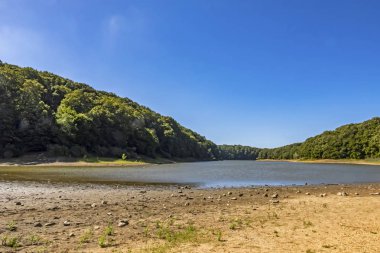 Sariyer, İstanbul, 13 Ağustos 2019. Belgrad Ormanı 'ndaki ağaçlar arasında gölet. Yaz mevsiminde doğal afet..